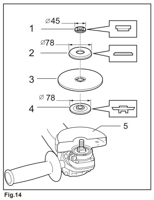 Installing or removing abrasive cutoff wheel / diamond wheel (optional accessory)