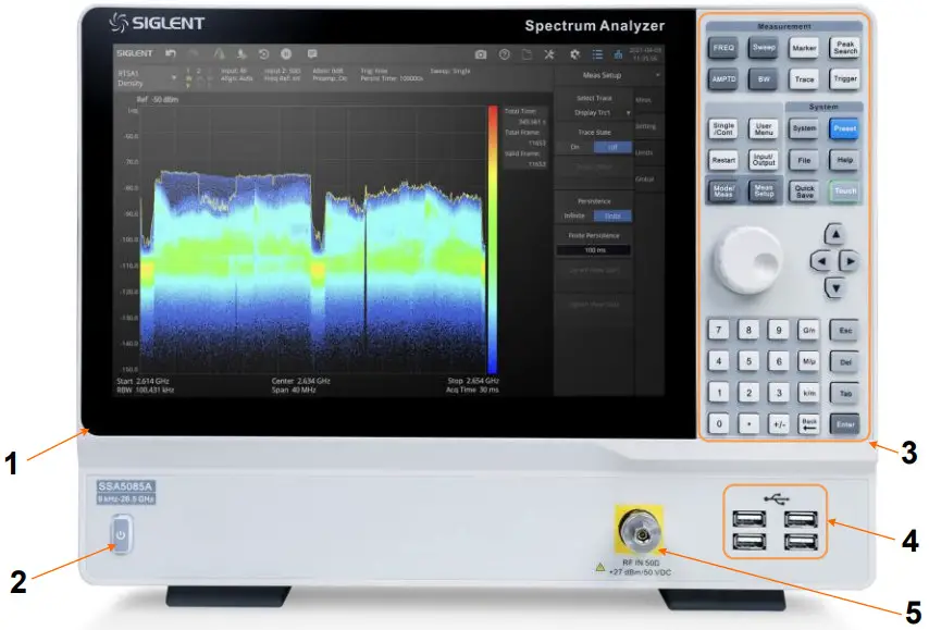 SIGLENT SSA5083A Spectrum Analyzer - Front Panel