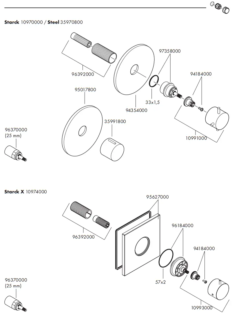 AXOR 10974000 Starck X Shut Off Valve Chrome - Assembly 3
