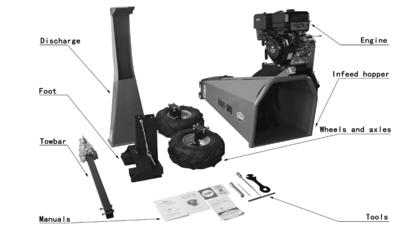 GENTRON GWC8310 Wood Chipper User Manual - Unpack the machine from the crate