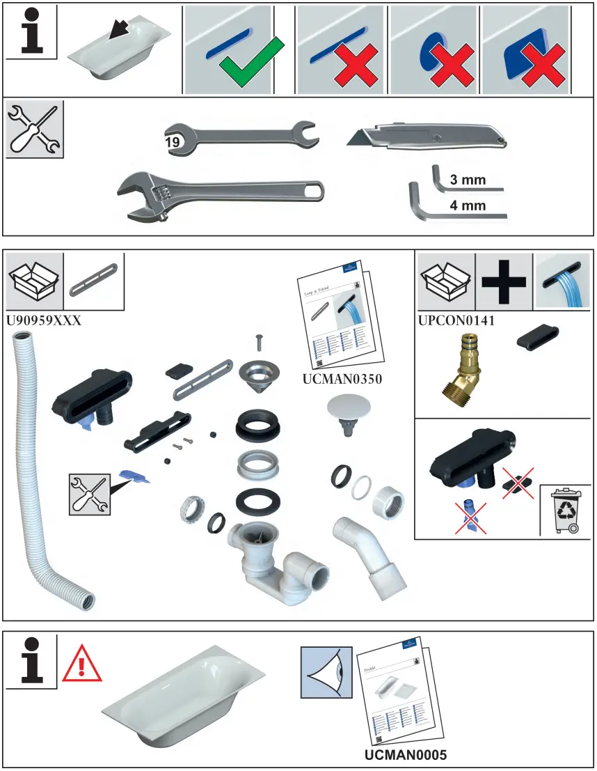 Villeroy Boch UBA180COR9CL00VP 01 Subway Bath Tub - Parts
