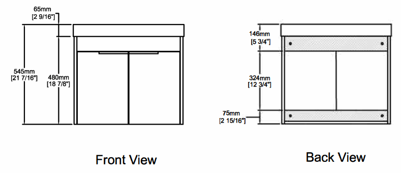 SAMA BTCYBV0305BBL Wall Mount Bath Vanity Cabinet with Top and Resin Basin - dimension 2