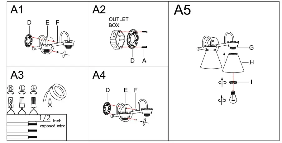 ZEVNI Z-E8EY7ZF2-59W2 2-Light Polished Brass Wall Sconce - assembly