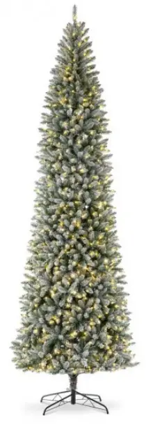 glitzhome-11Foot-Pre-Lit-Flocked-Pencil-Fir-Artificial-Christmas-Tree-product