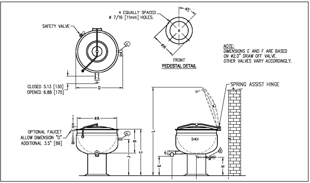 CROWN DL-20F Full Jacket Direct Steam Stationary Kettles - Service Connections 1
