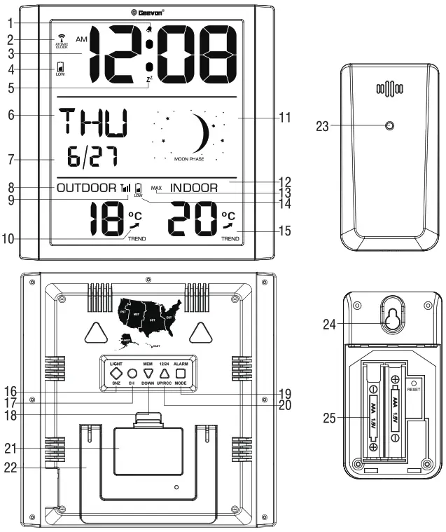 Geevon T208614C 1 Digital Wall Clock with Thermometer - Description