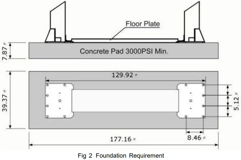 AGT INDUSTRIAL AGT B1000 Two Post Auto Lift - Foundation Requirement
