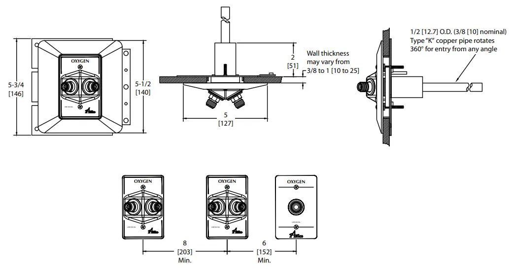 Amico Dual Medical Gas Outlets - Dual Ceiling Outlets