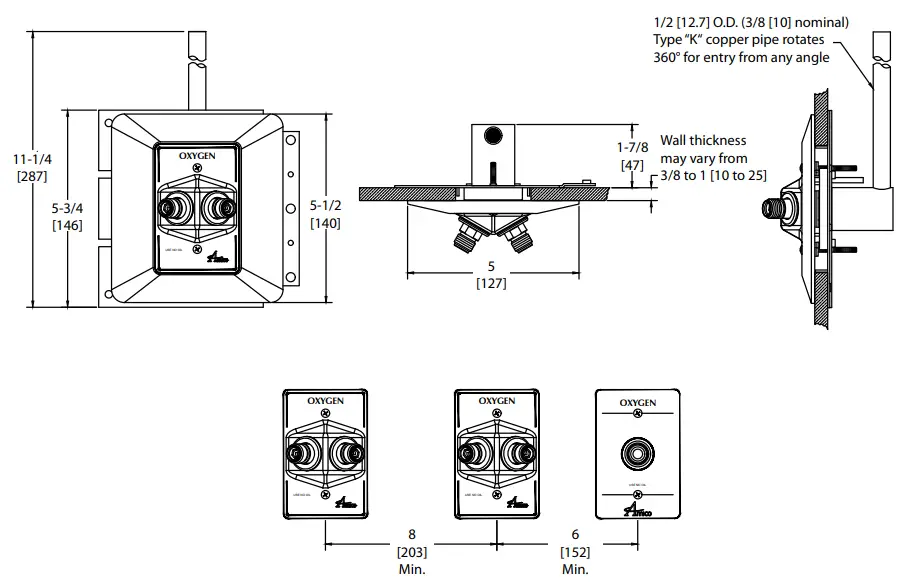Amico Dual Medical Gas Outlets - Dual Wall Outlet