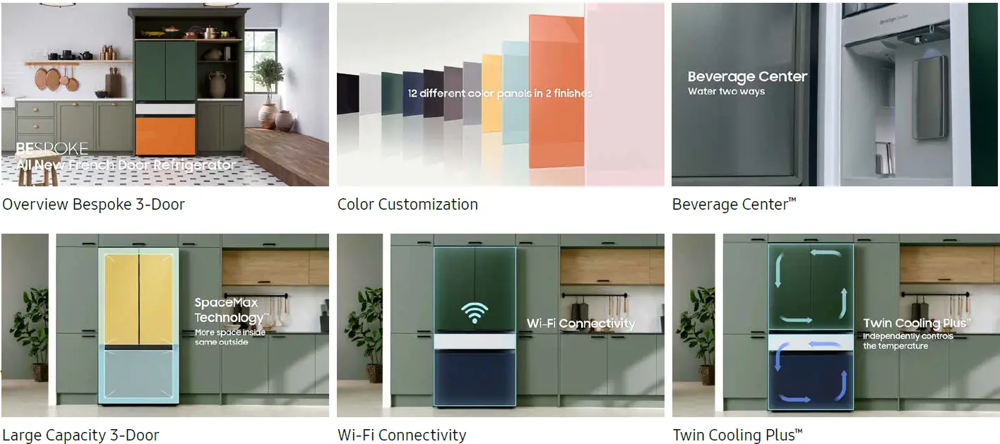Samsung RF24BB6600AP Bespoke Counter Depth 3 Door French Door Refrigerator 14