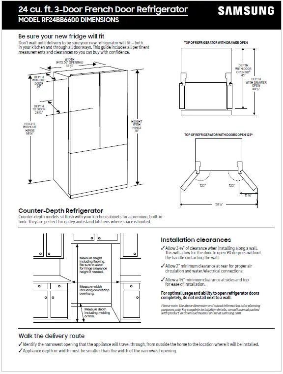 Samsung RF24BB6600AP Bespoke Counter Depth 3 Door French Door Refrigerator 17
