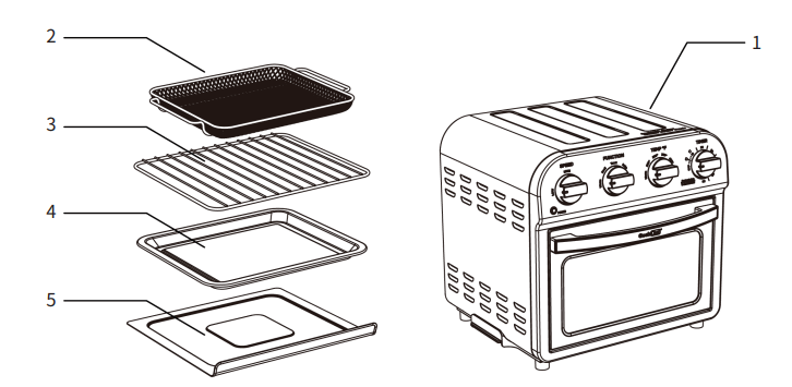 ROOMTEC GTO10A Stainless Steel Air Fryer with Rotisserie - COMPONENTS