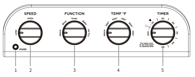 ROOMTEC GTO10A Stainless Steel Air Fryer with Rotisserie - Control Panel