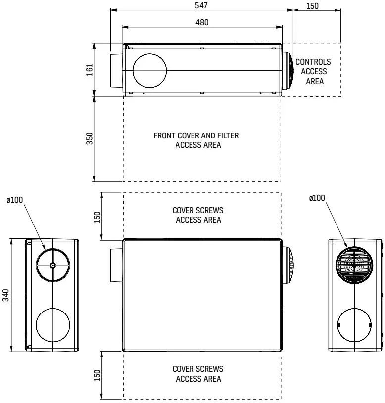 envirovent ATMOS WALL - DIMENSIONS