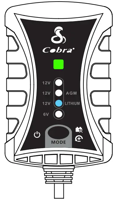 Cobra 3663101 2A Battery Charger - charger connected