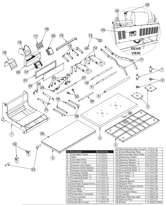 Charterhouse Holdings Studio Large Format Clam Press - Diagram