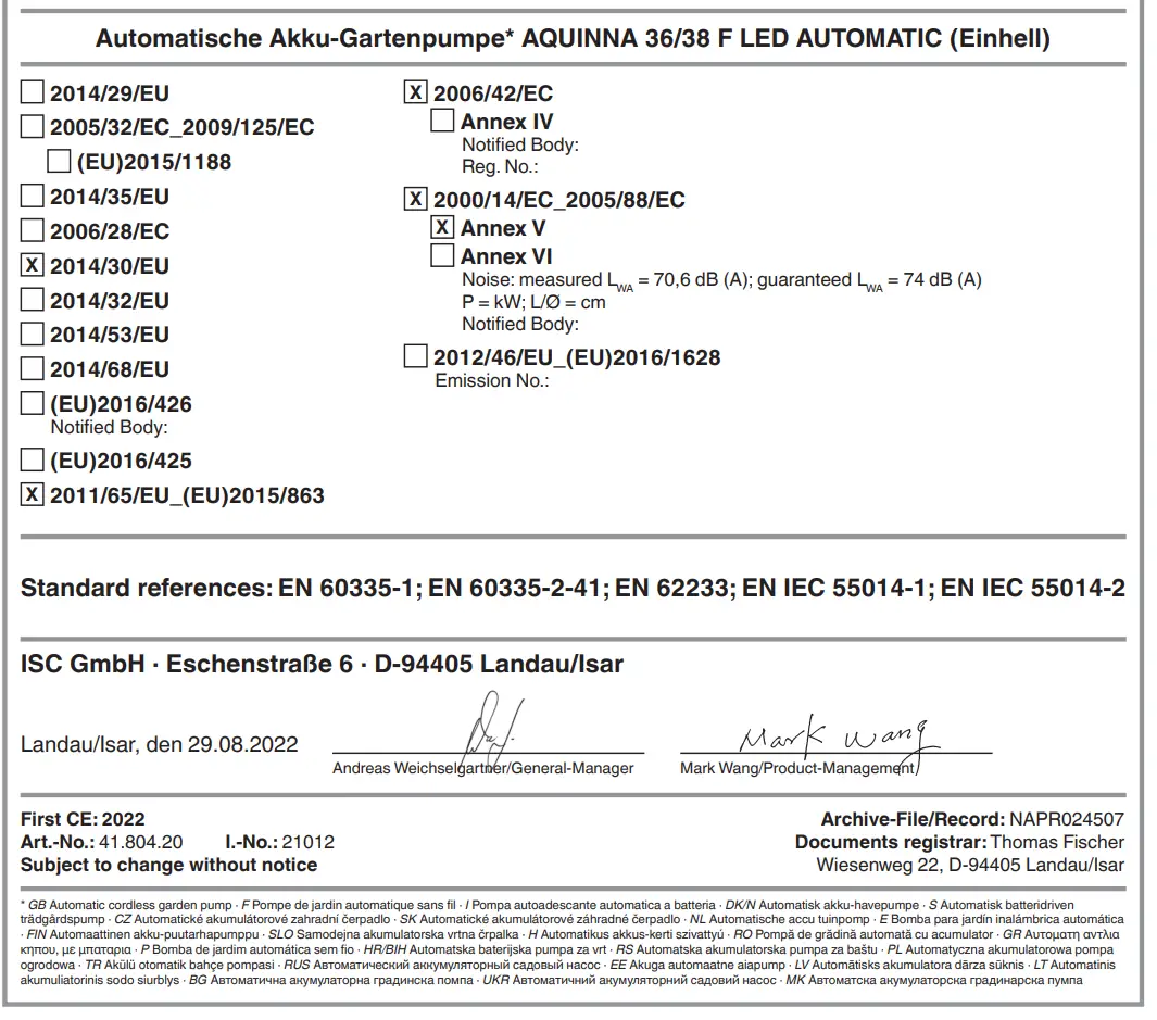 Declaration of conformity