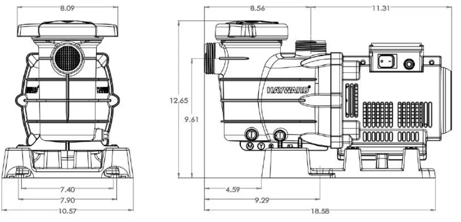 HAYWARD ISVL2280 PowerFlo II Pump - Product Dimensions