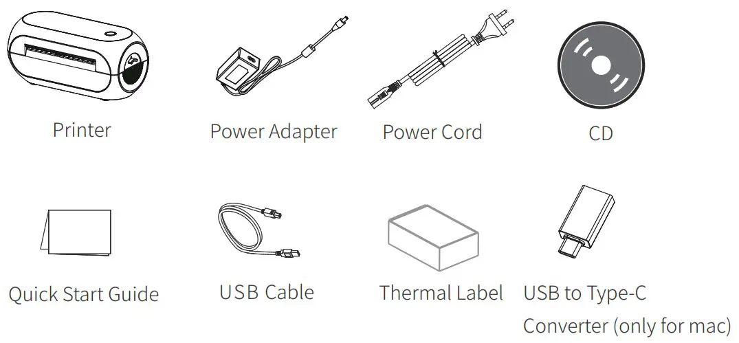 iDPRT SP450 Thermal Label Printer - Packing List