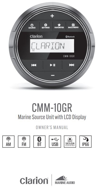 clarion CMM-10GR Marine Source Unit with LCD Display Owner's Manual