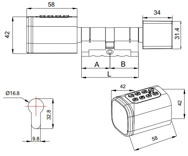 TTLock S1K Smart Cylinder Lock - Dimension