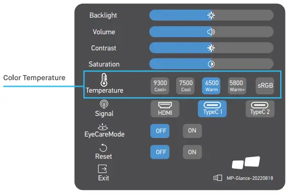 MW Glance 20220818 GLANCE Pro Touch Screen Monitor - Color Temoerature Setting