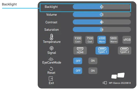 MW Glance 20220818 GLANCE Pro Touch Screen Monitor - Menu Backlight