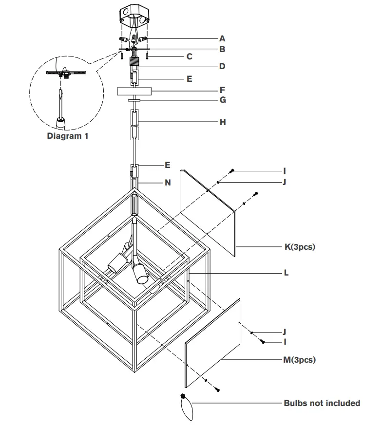 VISUAL COMFORT KW5024 Kelly Wearstler Cubed LED Pendant Ceiling Light - Assembly 2
