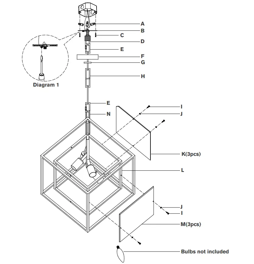 VISUAL COMFORT KW5024 Kelly Wearstler Cubed LED Pendant Ceiling Light - Assembly