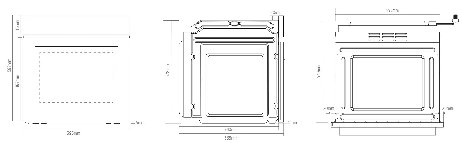 Caple C2402 Sense Single Pyrolytic Oven - OVEN DIMENSIONS
