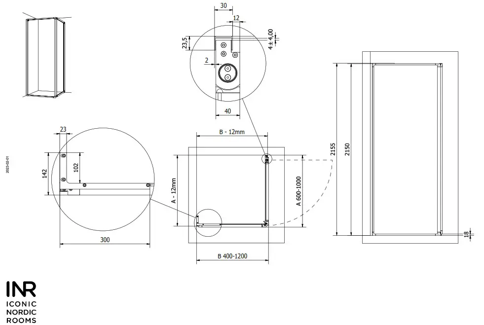 INR EDGE 13 Right Shower Corner Clear Glass - overview 1
