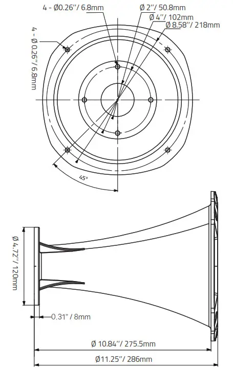 DS18 PRO HP202 ABS Long Horn for Compression Driver with 2 Inch Throat - fig 1