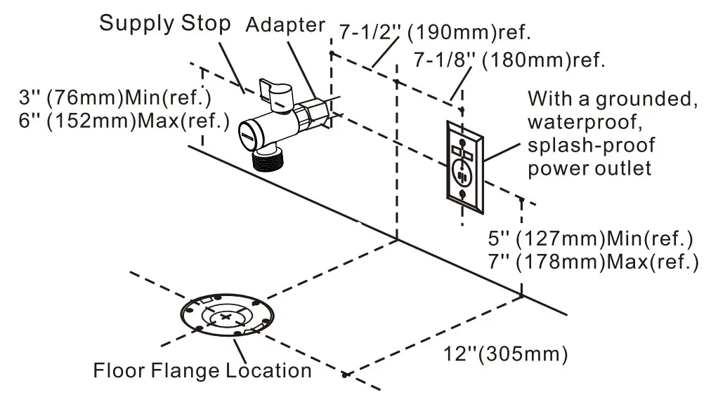 HOROW HR-0020 1 1.27 GPF Elongated Smart Toilet Bidet - supply stop