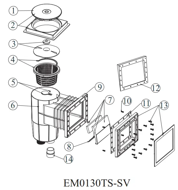 FLOTIDE EM0130TS-SV 15L. Standard Skimmer - SPARE PARTS LIST