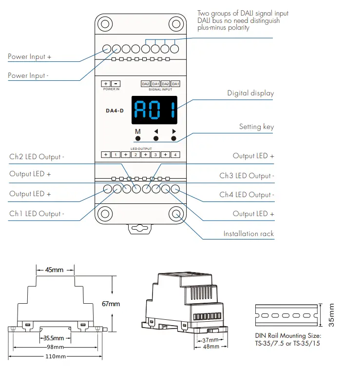 SKYDANCE DA4-D 4 Channel Constant Voltage DALI LED Dimmer - Fig