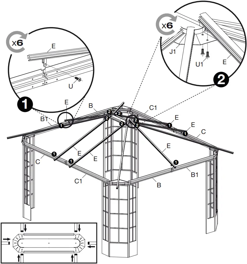 SOJAG 772830167191 Savino Black Metal Rectangle Screened Gazebo - 20