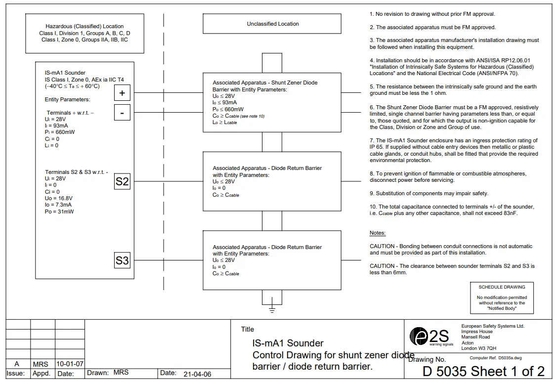 e2S IS mA1 Intrinsically Safe Round Sounder - Sounde8