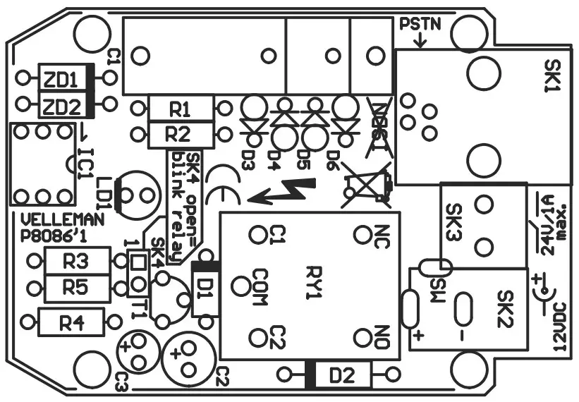 velleman WSHA8086 Telephone Ring Detector with Relay Output - PCB