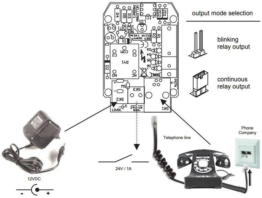 velleman WSHA8086 Telephone Ring Detector with Relay Output - relay ouput