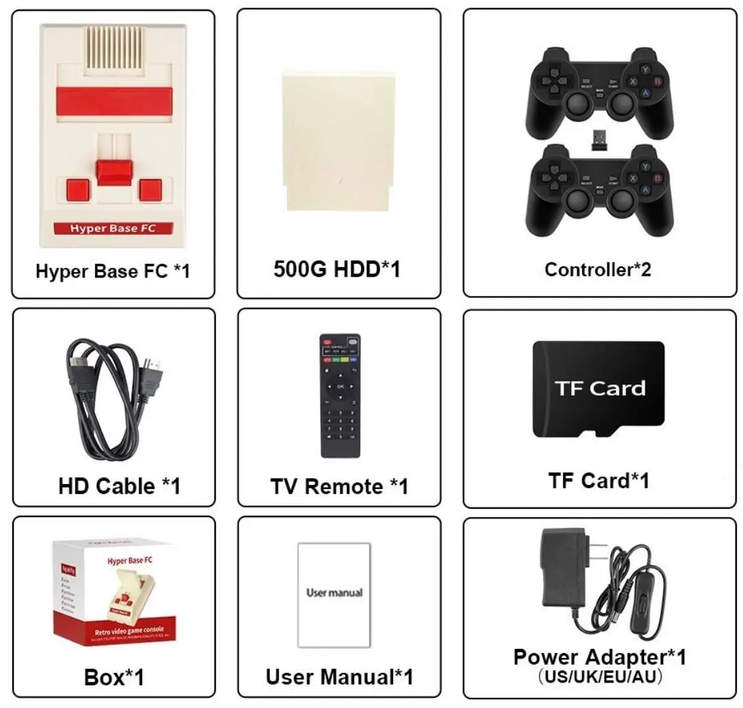 JMachen Hyper Base FC Video Game Console - Package Contents