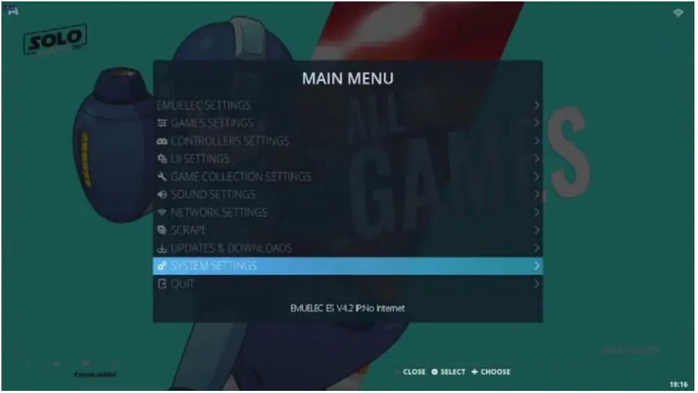 JMachen Hyper Base FC Video Game Console - Press START and choose SYSTEM SETTINGS in MAIN MENU