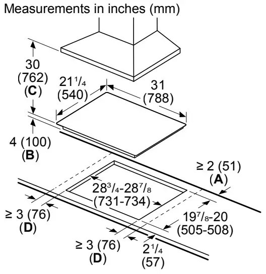 Thermador CET305YB Series 30 Built In Electric Cooktop - Measurements
