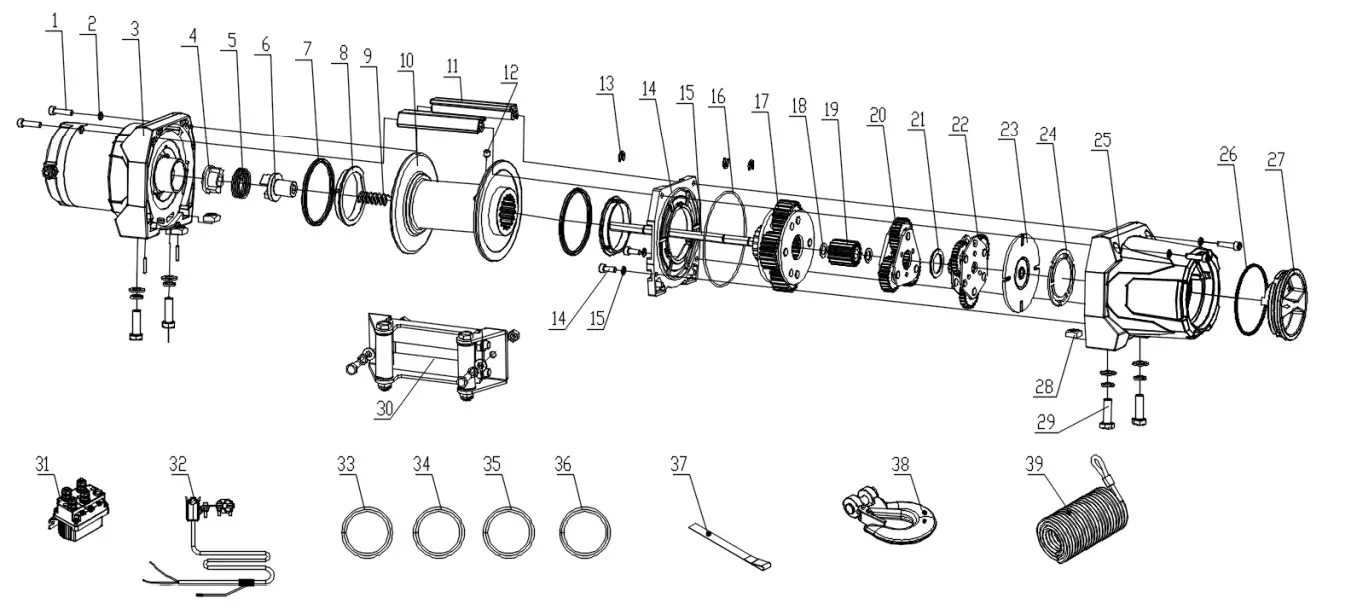 POLESTAR 3500lb 12V DC Electric ATV, UTV Winch - Parts Diagram
