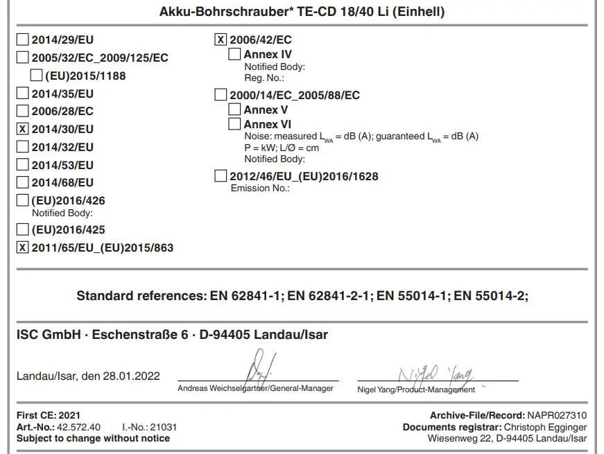 Einhell TE TK 18 2 Li Cordless Screwdriver - Figure 1