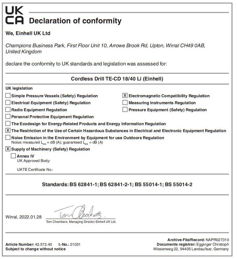 Einhell TE TK 18 2 Li Cordless Screwdriver - Figure 2