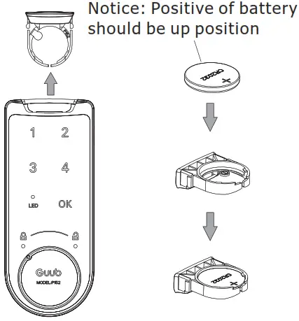 EPIC OFFICE P152 Touch Keypad Function Guub Intelligent Lock - cover of battery