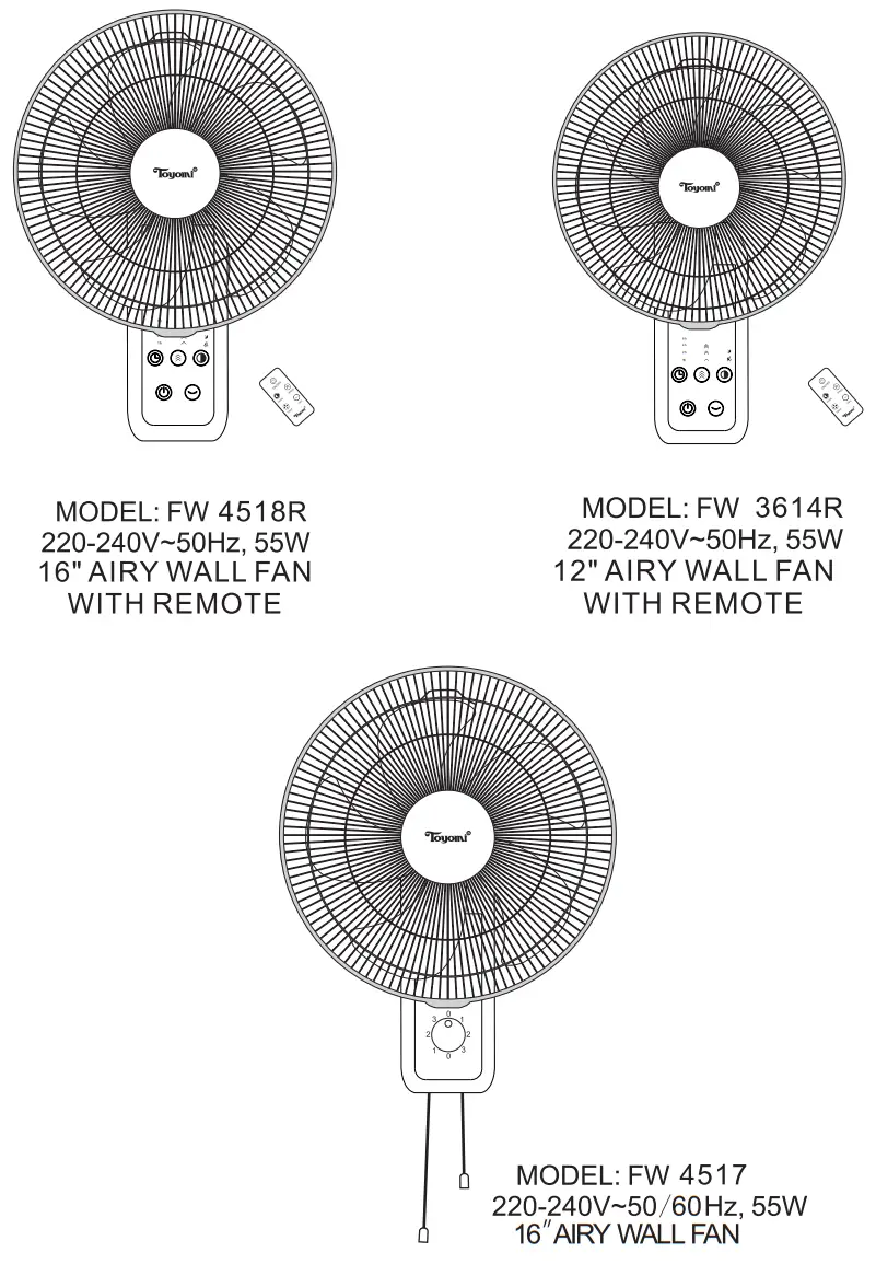TOYOMI FW3614R 12 Inch Wall Fan with Remote