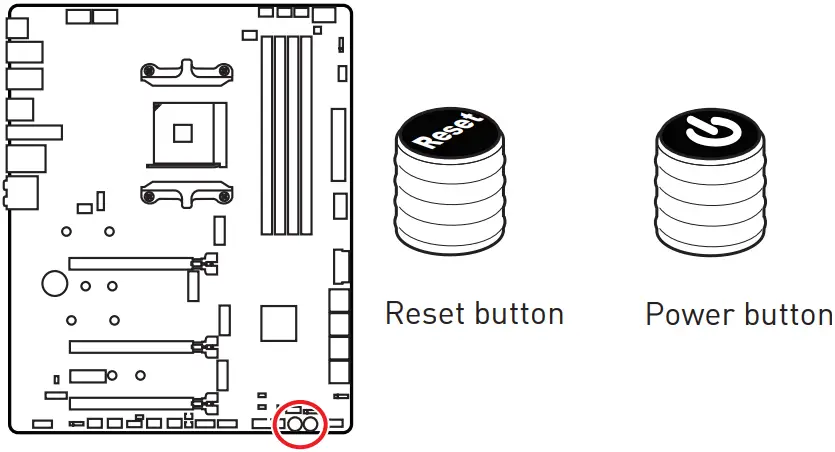 msi meg x570s ace max gaming motherboard - Power Button