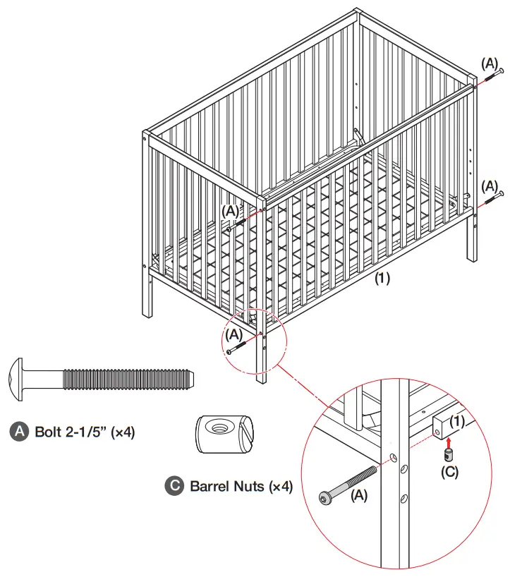 Dream On Me SYNERGY Convertible Crib and Changer - FOOTBOARD ASSEMBLY