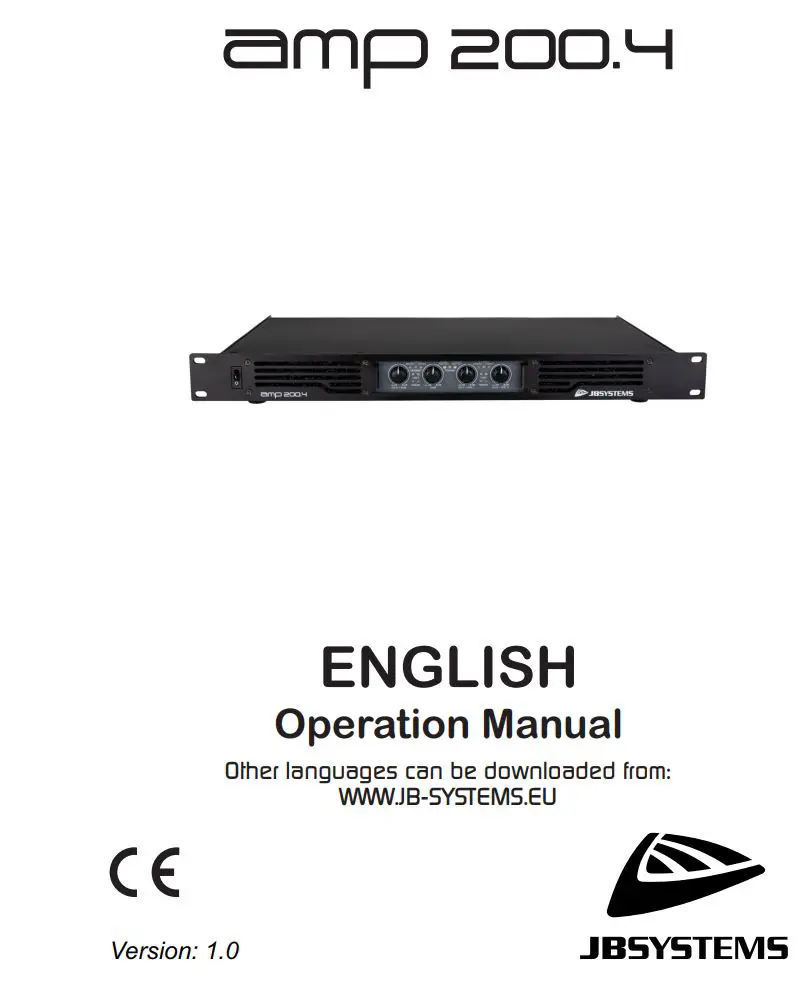 JB SYSTEMS AMP200.4 4-ohm Amplifier User Manual